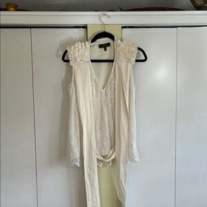 Robert Rodriguez Cream Lace Sleeveless Tunic with Pleated Shoulder Detail